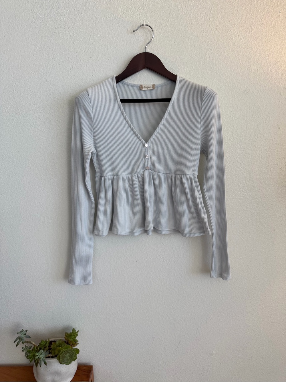 Altar’d State Baby Blue Peplum Blouse | Size Medium